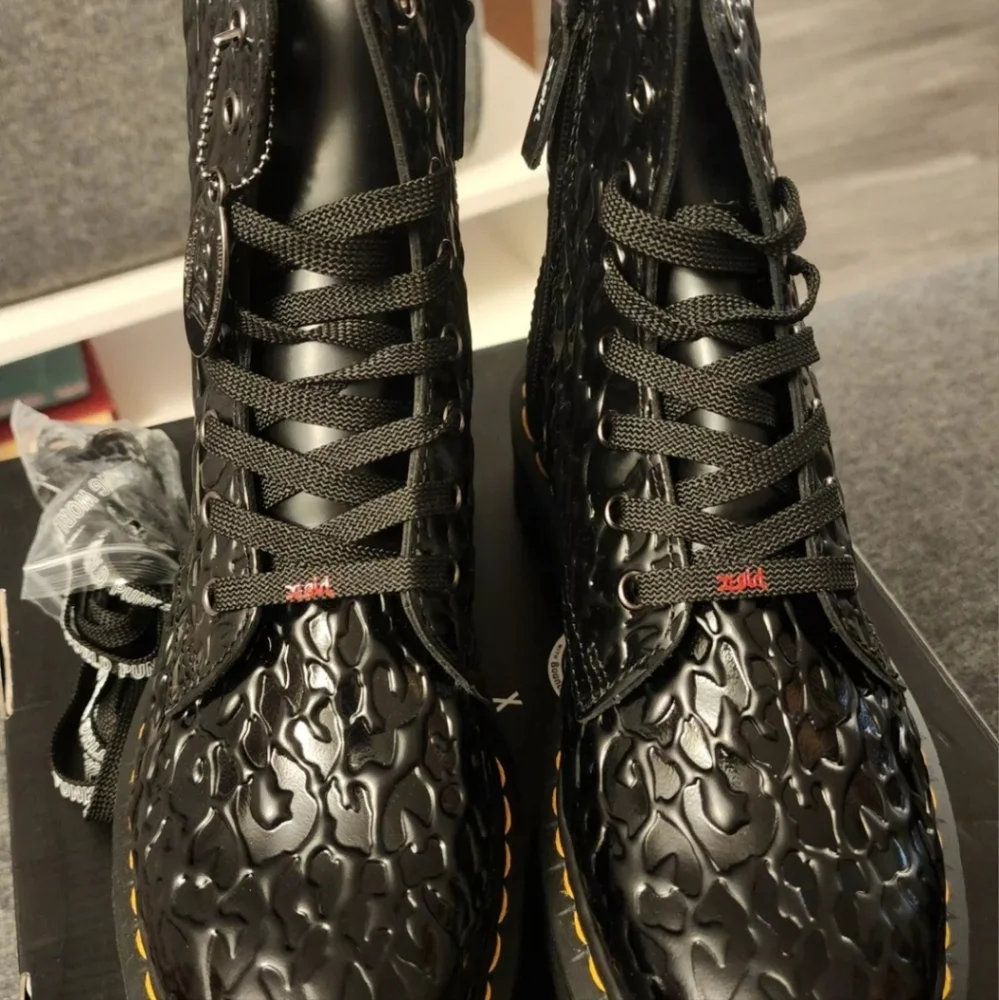 Dr. Martens X-girl Collab Jadon Black Leather Leopard Platform Embossed 8 Rare - Picture 5 of 15